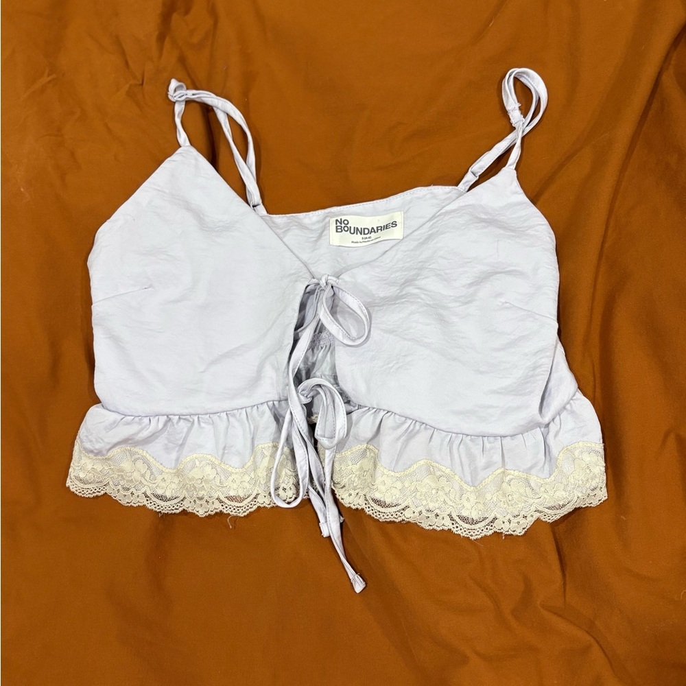 No Boundaries Light Purple Crop Top with Cream Lace